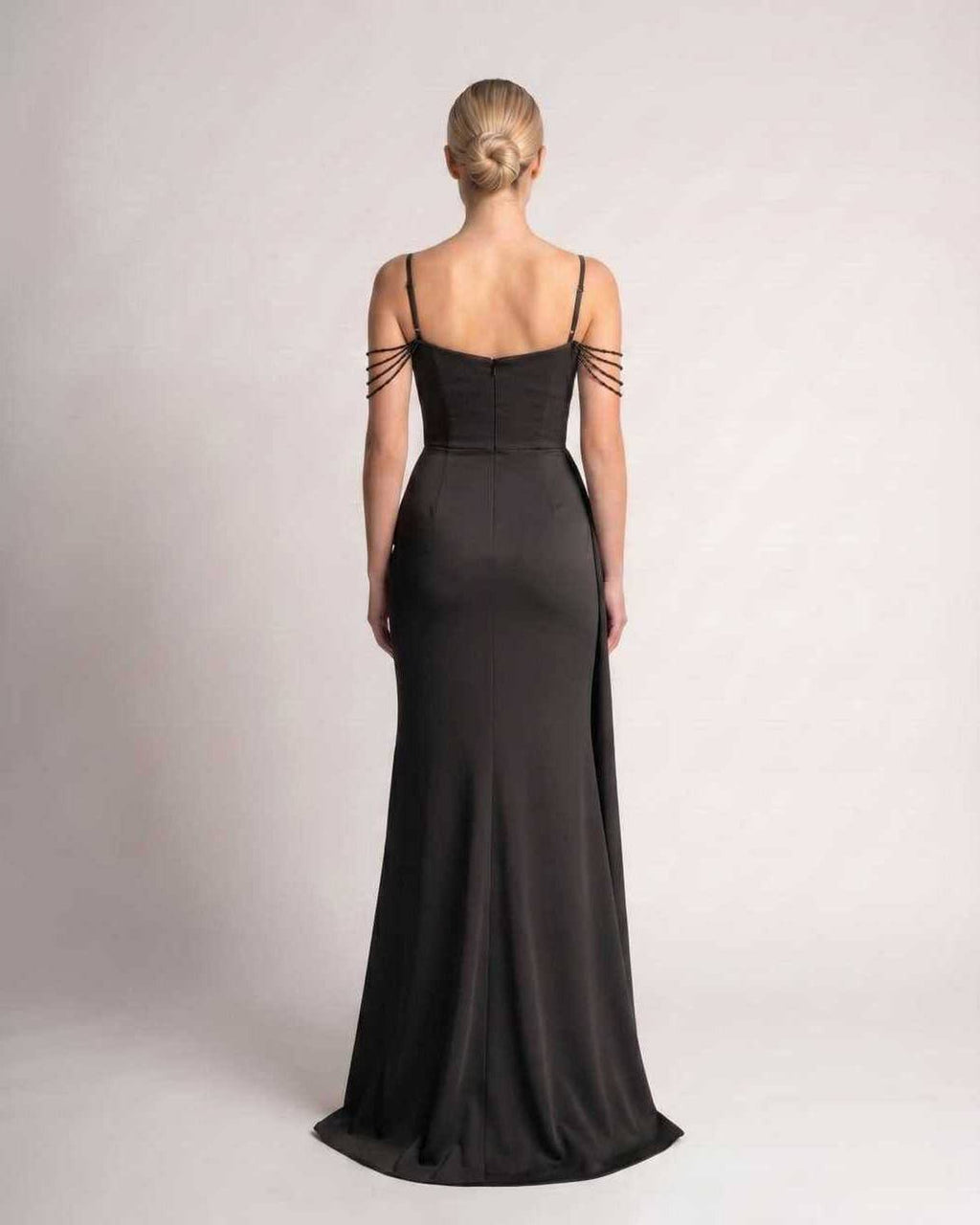Celestia Maxi Dress by Lauven — polyester spaghetti strap mermaid maxi dress with beading and split