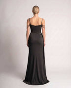 Celestia Maxi Dress by Lauven — polyester spaghetti strap mermaid maxi dress with beading and split