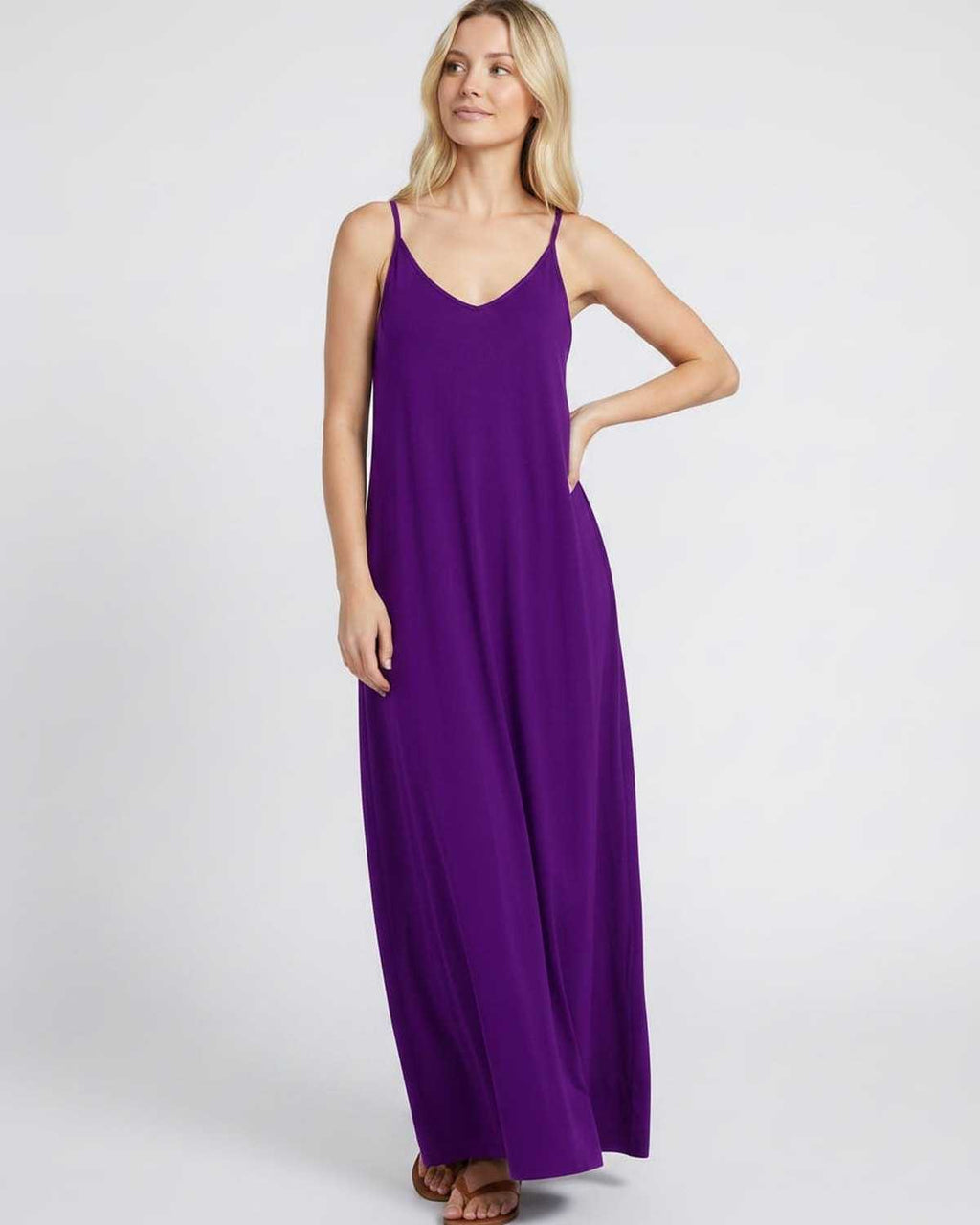 Solenne Maxi Dress by Lauven — soft stretch sleeveless V-neck relaxed A-line maxi dress