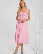 Serelune Midi Dress by Lauven — lightweight sleeveless square neck A-line midi dress