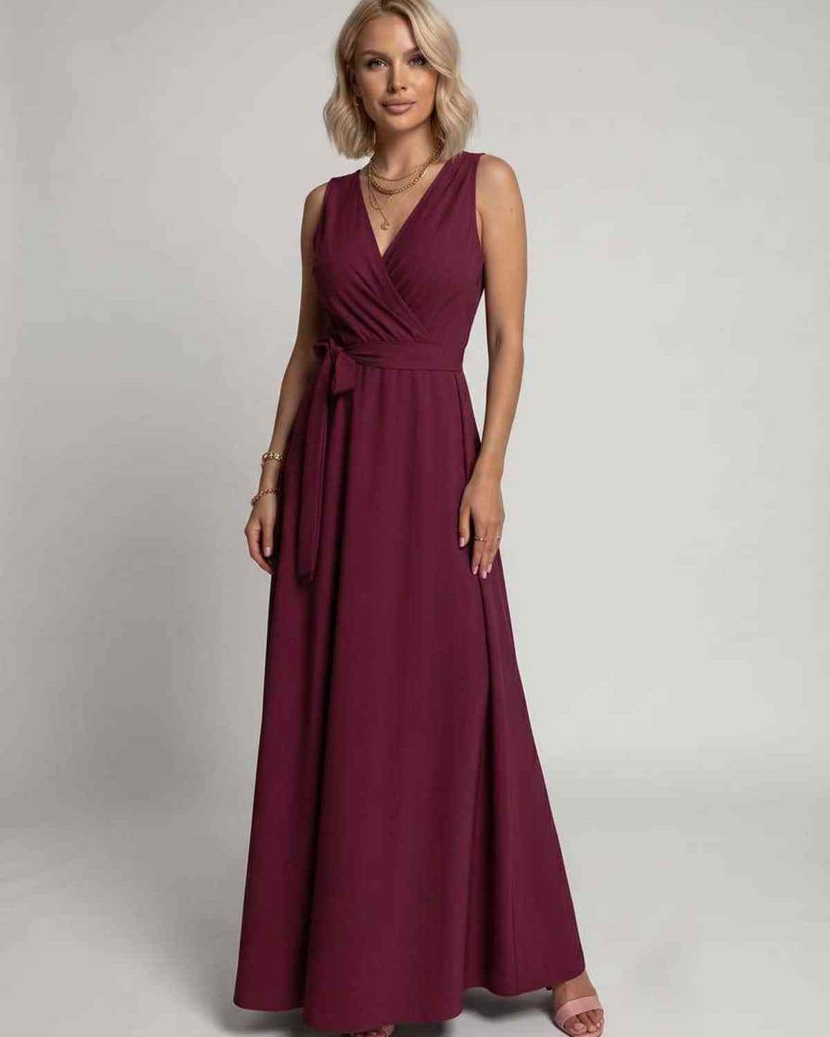 Veloura Maxi Dress by Lauven — satin sleeveless V-neck A-line maxi dress