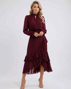Celestia Maxi Dress by Lauven — chiffon long sleeve high neck A-line maxi dress