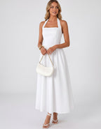 Veloura Midi Dress by Lauven — satin blend sleeveless square neck A-line midi dress