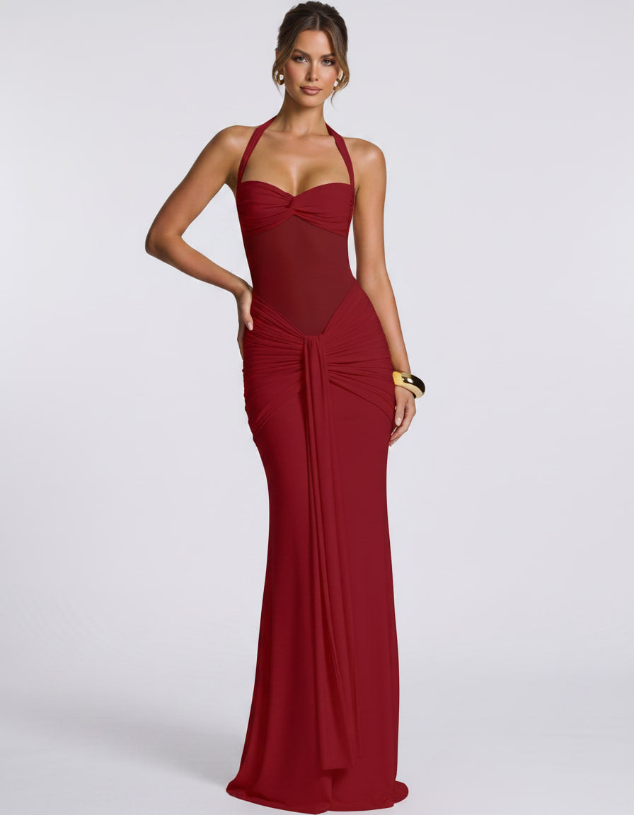 Solvane Maxi Dress by Lauven — stretch mesh sleeveless halter neck slim fit maxi dress