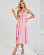 Serelune Midi Dress by Lauven — lightweight sleeveless square neck A-line midi dress