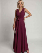 Veloura Maxi Dress by Lauven — satin sleeveless V-neck A-line maxi dress