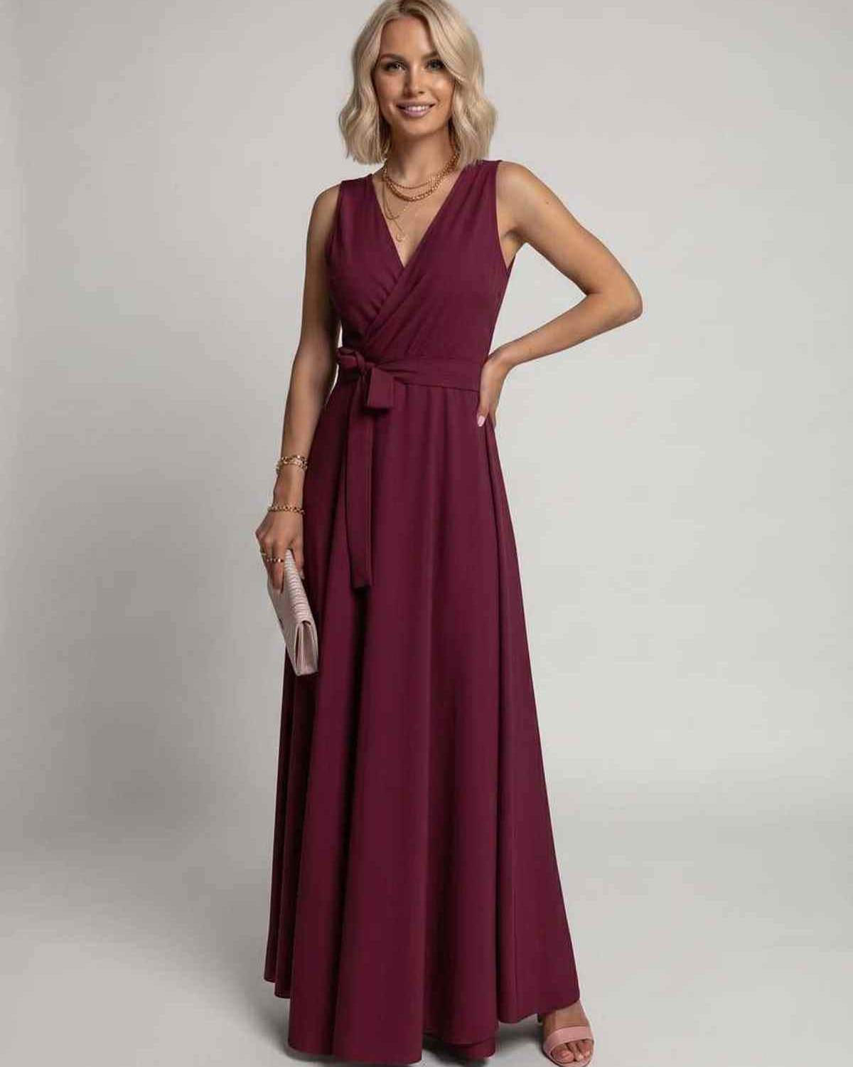 Veloura Maxi Dress by Lauven — satin sleeveless V-neck A-line maxi dress