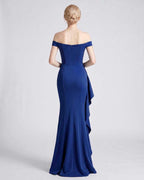 Veloura Maxi Dress by Lauven — polyester spandex off-the-shoulder mermaid maxi dress with slit