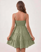 Solara Mini Dress by Lauven — textured sleeveless square neck tiered swing mini dress