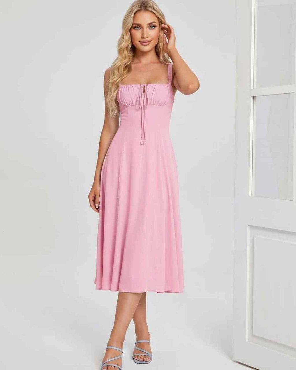 Serelune Midi Dress by Lauven — lightweight sleeveless square neck A-line midi dress