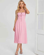 Serelune Midi Dress by Lauven — lightweight sleeveless square neck A-line midi dress