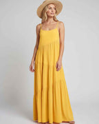 Solenne Maxi Dress by Lauven — rayon blend sleeveless scoop neck tiered A-line maxi dress