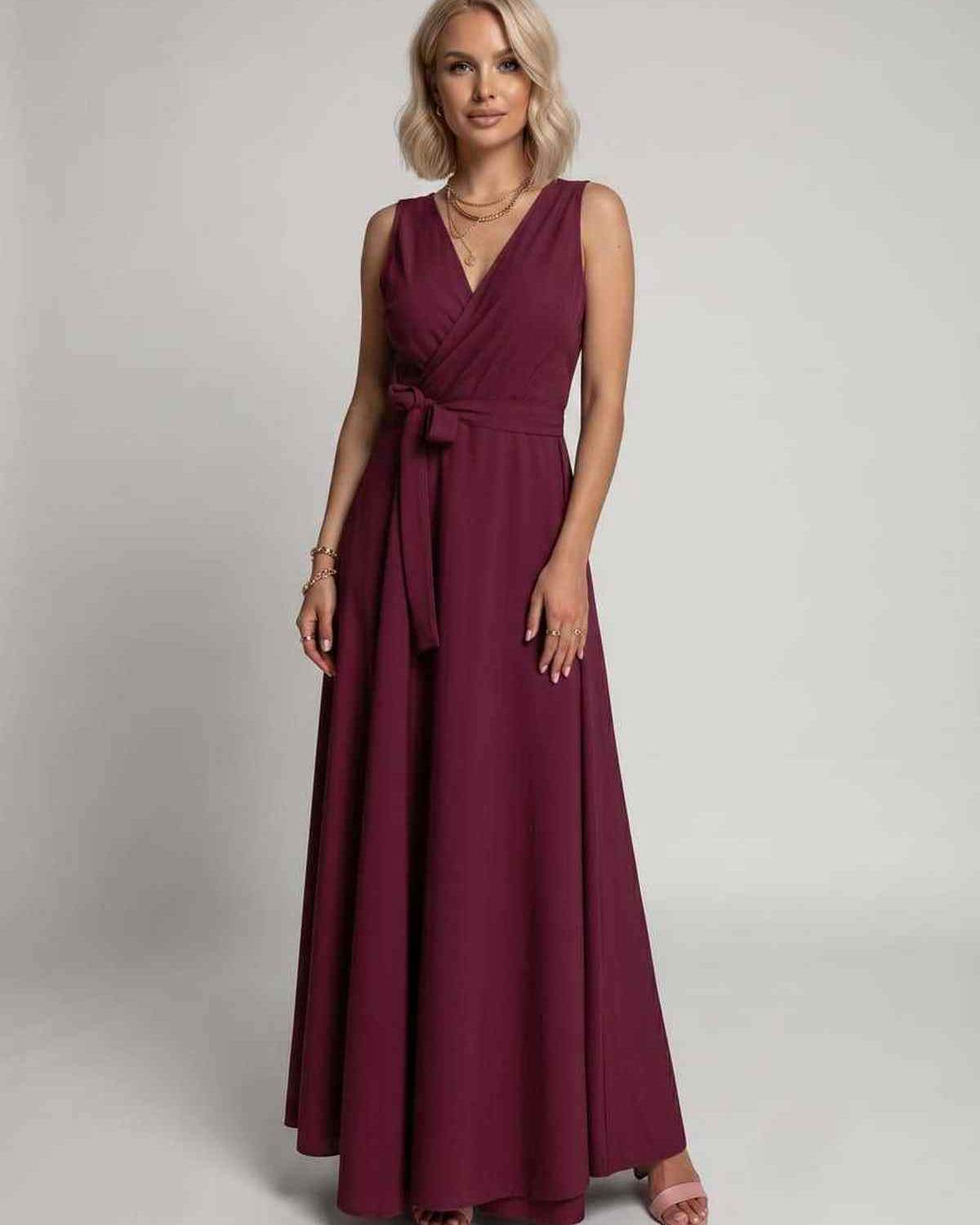 Veloura Maxi Dress by Lauven — satin sleeveless V-neck A-line maxi dress