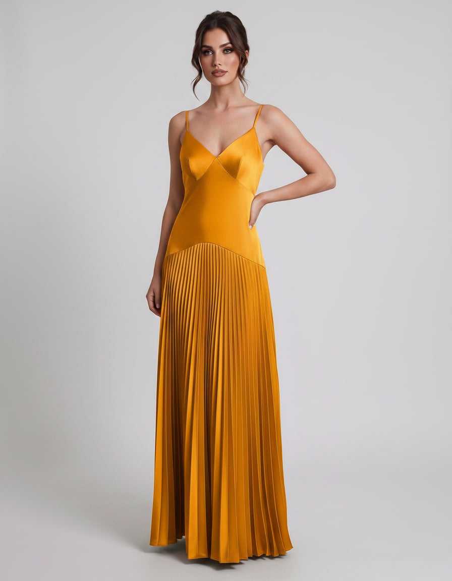 Veloura Maxi Dress by Lauven — satin spaghetti strap V-neck A-line maxi dress