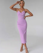 Serelle Midi Dress by Lauven — smooth stretch strapless sweetheart neck fitted midi dress