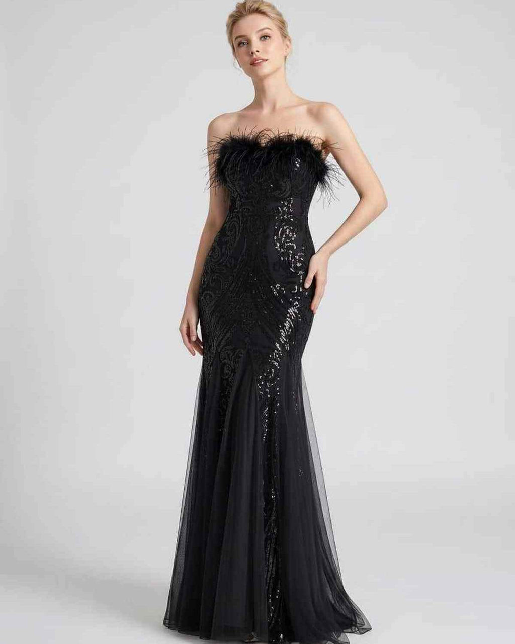 Celestia Maxi Dress by Lauven — polyester-spandex sleeveless off-the-shoulder mermaid maxi dress