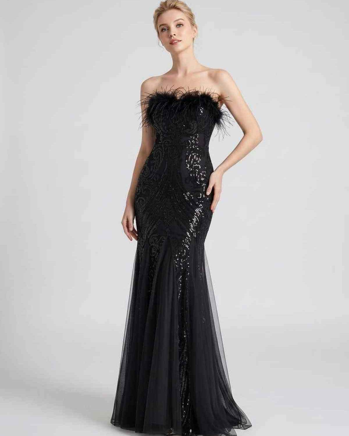 Celestia Maxi Dress by Lauven — polyester-spandex sleeveless off-the-shoulder mermaid maxi dress