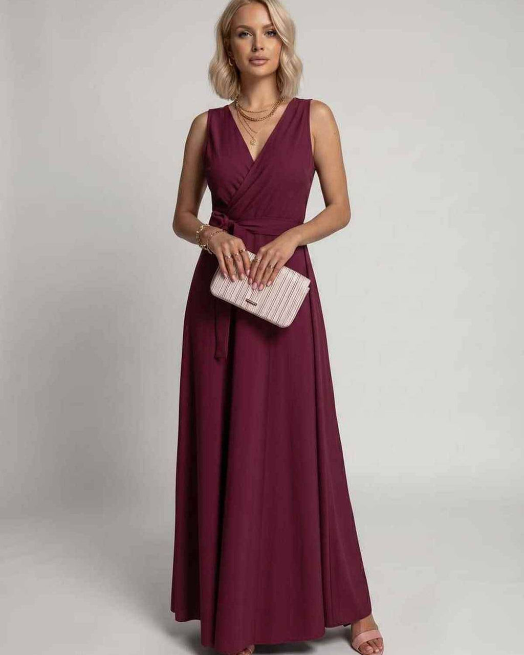 Veloura Maxi Dress by Lauven — satin sleeveless V-neck A-line maxi dress