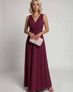 Veloura Maxi Dress by Lauven — satin sleeveless V-neck A-line maxi dress