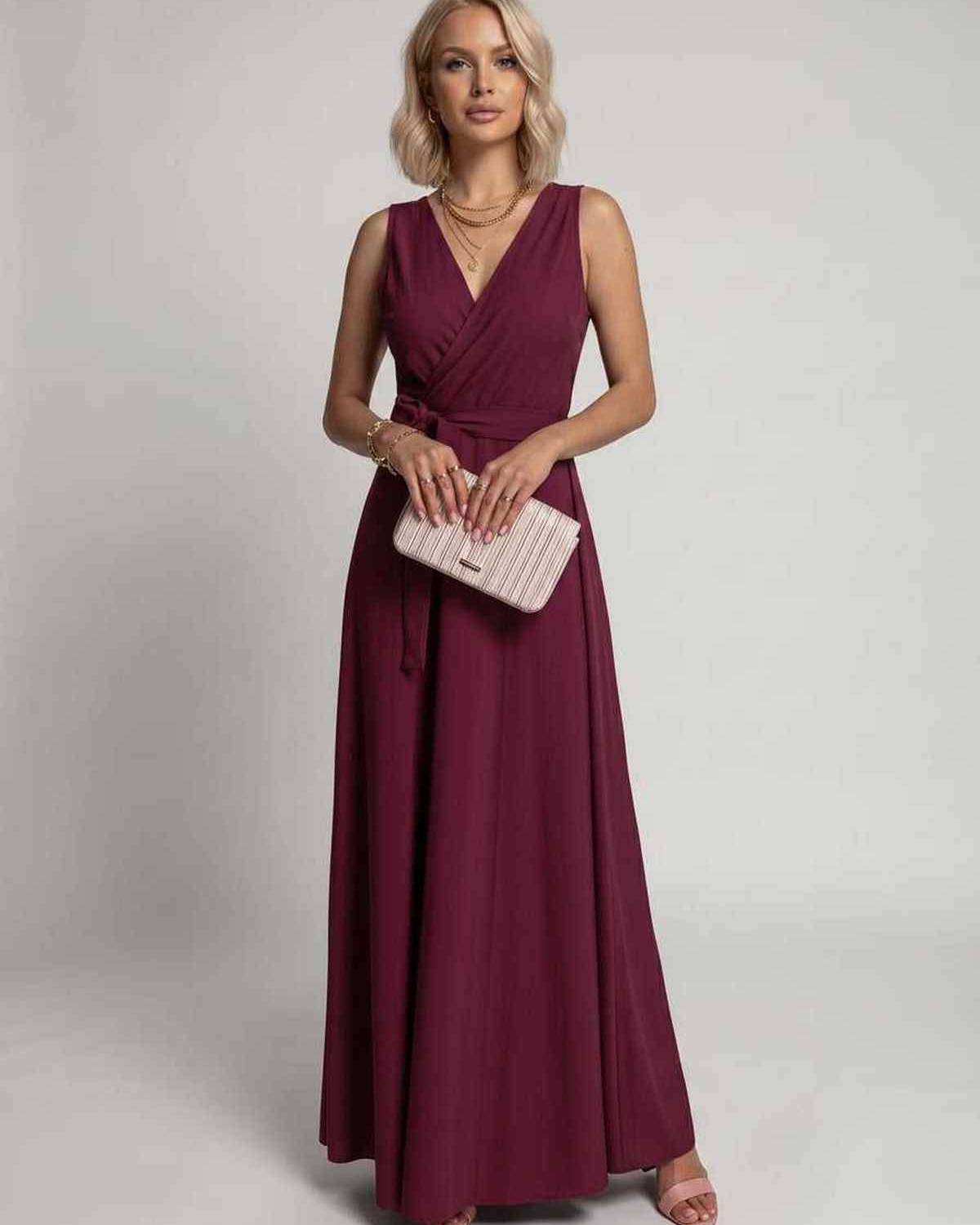 Veloura Maxi Dress by Lauven — satin sleeveless V-neck A-line maxi dress
