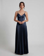 Veloura Maxi Dress by Lauven — satin spaghetti strap V-neck A-line maxi dress
