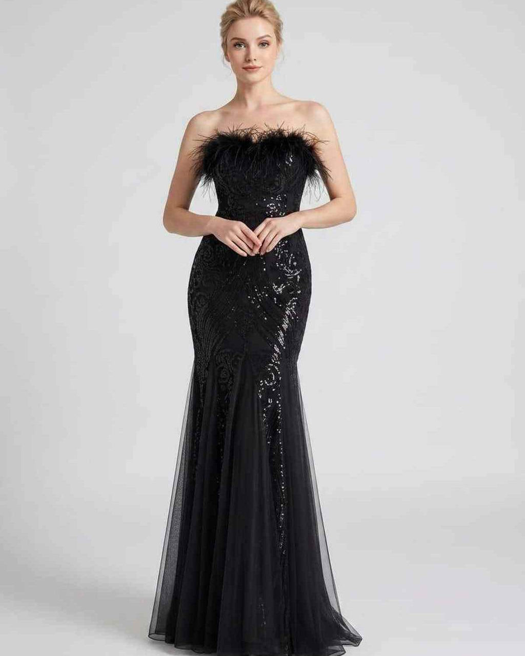 Celestia Maxi Dress by Lauven — polyester-spandex sleeveless off-the-shoulder mermaid maxi dress