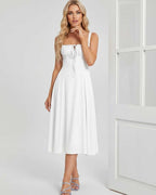 Serelune Midi Dress by Lauven — lightweight sleeveless square neck A-line midi dress