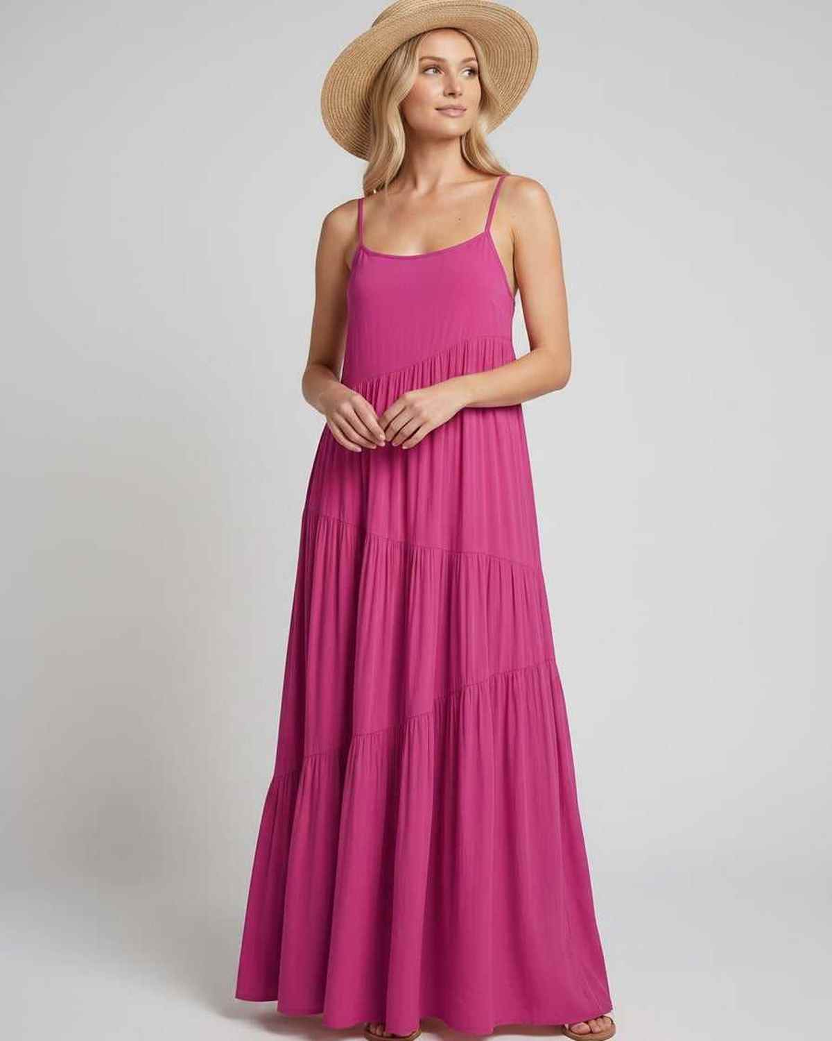 Solenne Maxi Dress by Lauven — rayon blend sleeveless scoop neck tiered A-line maxi dress