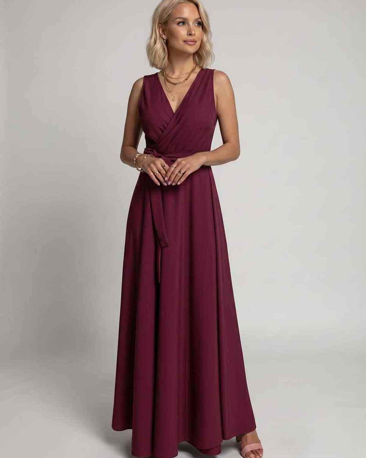 Veloura Maxi Dress by Lauven — satin sleeveless V-neck A-line maxi dress