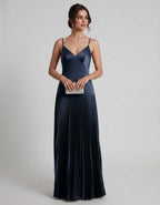 Veloura Maxi Dress by Lauven — satin spaghetti strap V-neck A-line maxi dress