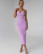 Serelle Midi Dress by Lauven — smooth stretch strapless sweetheart neck fitted midi dress