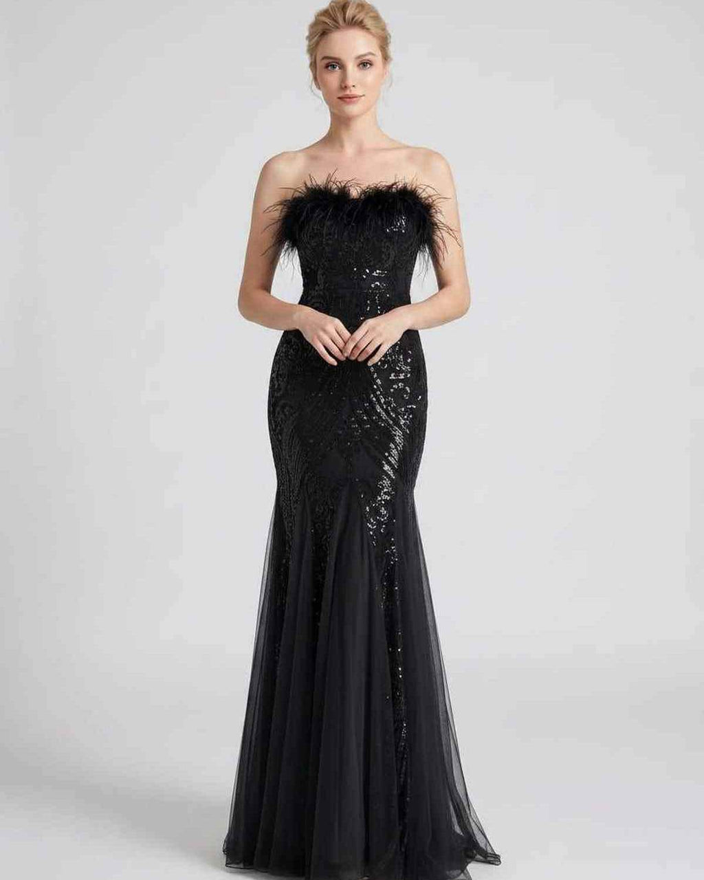 Celestia Maxi Dress by Lauven — polyester-spandex sleeveless off-the-shoulder mermaid maxi dress