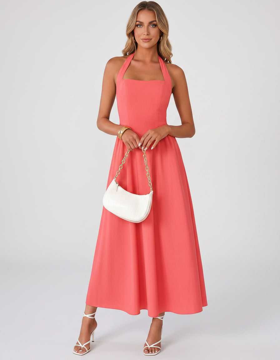 Veloura Midi Dress by Lauven — satin blend sleeveless square neck A-line midi dress