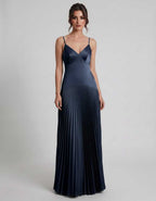 Veloura Maxi Dress by Lauven — satin spaghetti strap V-neck A-line maxi dress