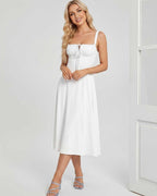 Serelune Midi Dress by Lauven — lightweight sleeveless square neck A-line midi dress