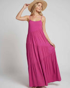 Solenne Maxi Dress by Lauven — rayon blend sleeveless scoop neck tiered A-line maxi dress
