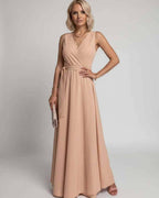 Veloura Maxi Dress by Lauven — satin sleeveless V-neck A-line maxi dress