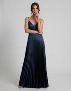 Veloura Maxi Dress by Lauven — satin spaghetti strap V-neck A-line maxi dress