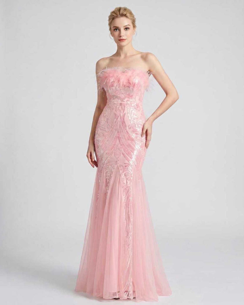 Celestia Maxi Dress by Lauven — pink polyester-spandex sleeveless off-the-shoulder mermaid maxi dress