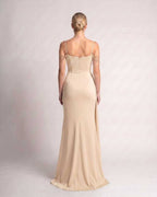 Celestia Maxi Dress by Lauven — polyester spaghetti strap mermaid maxi dress with beading and split