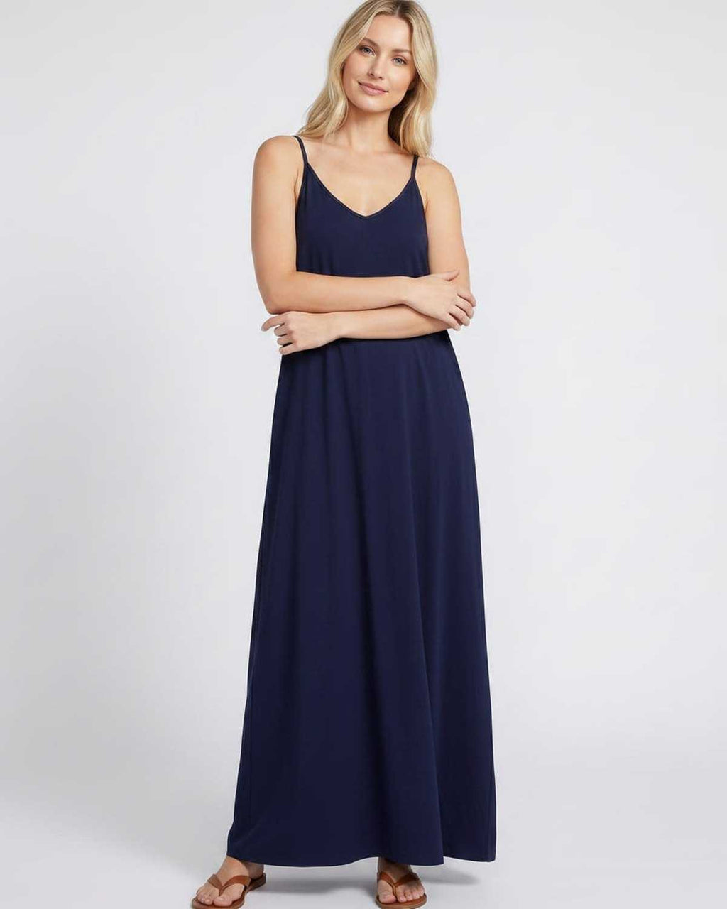 Solenne Maxi Dress by Lauven — soft stretch sleeveless V-neck relaxed A-line maxi dress