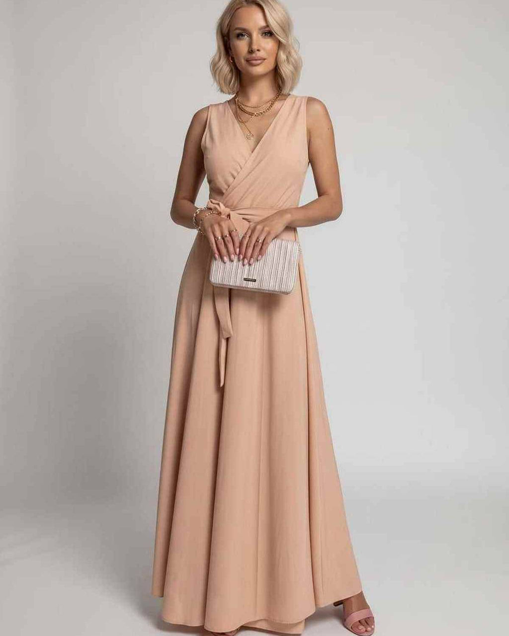 Veloura Maxi Dress by Lauven — satin sleeveless V-neck A-line maxi dress