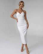 Serelle Midi Dress by Lauven — smooth stretch strapless sweetheart neck fitted midi dress