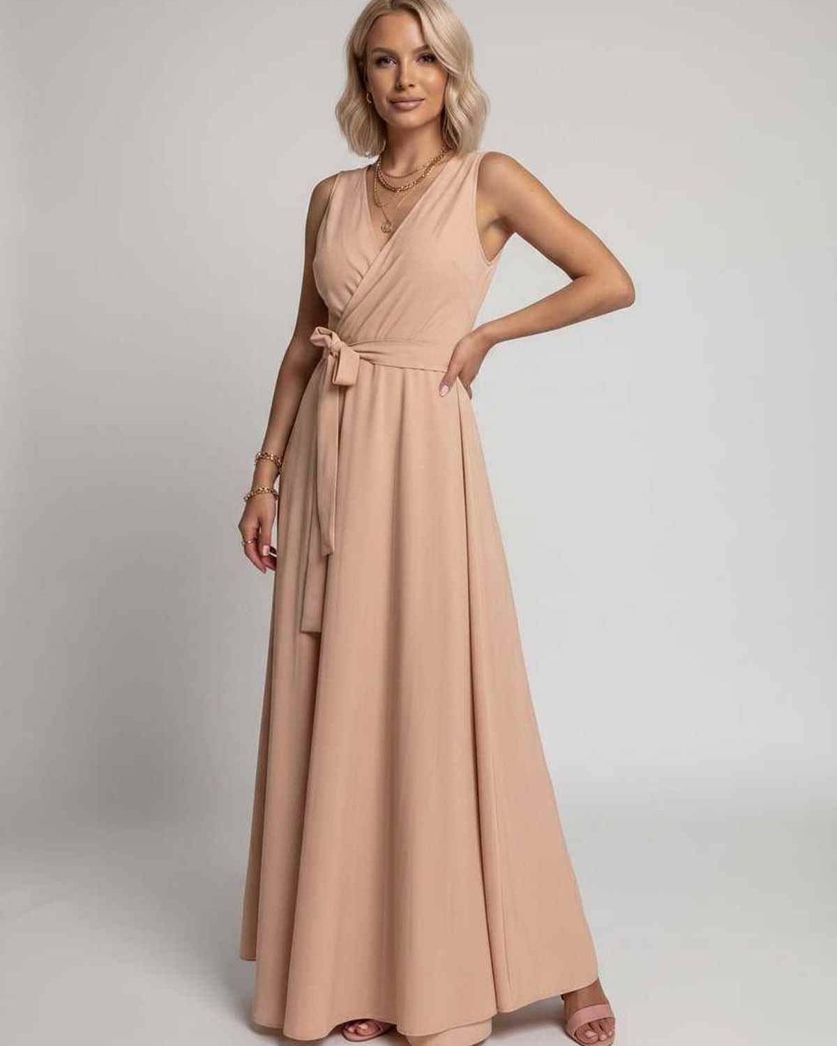 Veloura Maxi Dress by Lauven — satin sleeveless V-neck A-line maxi dress