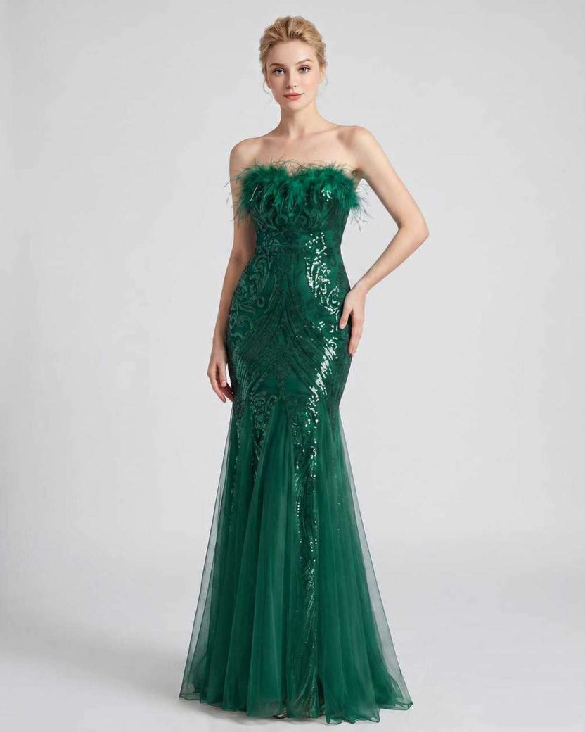 Celestia Maxi Dress by Lauven — green polyester-spandex sleeveless off-the-shoulder mermaid maxi dress