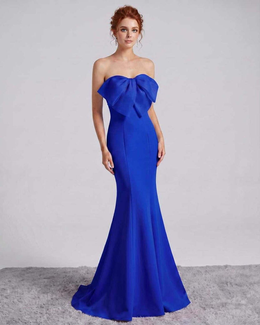 Rosabelle Maxi Dress by Lauven — blue polyester spandex sleeveless off-the-shoulder mermaid maxi dress