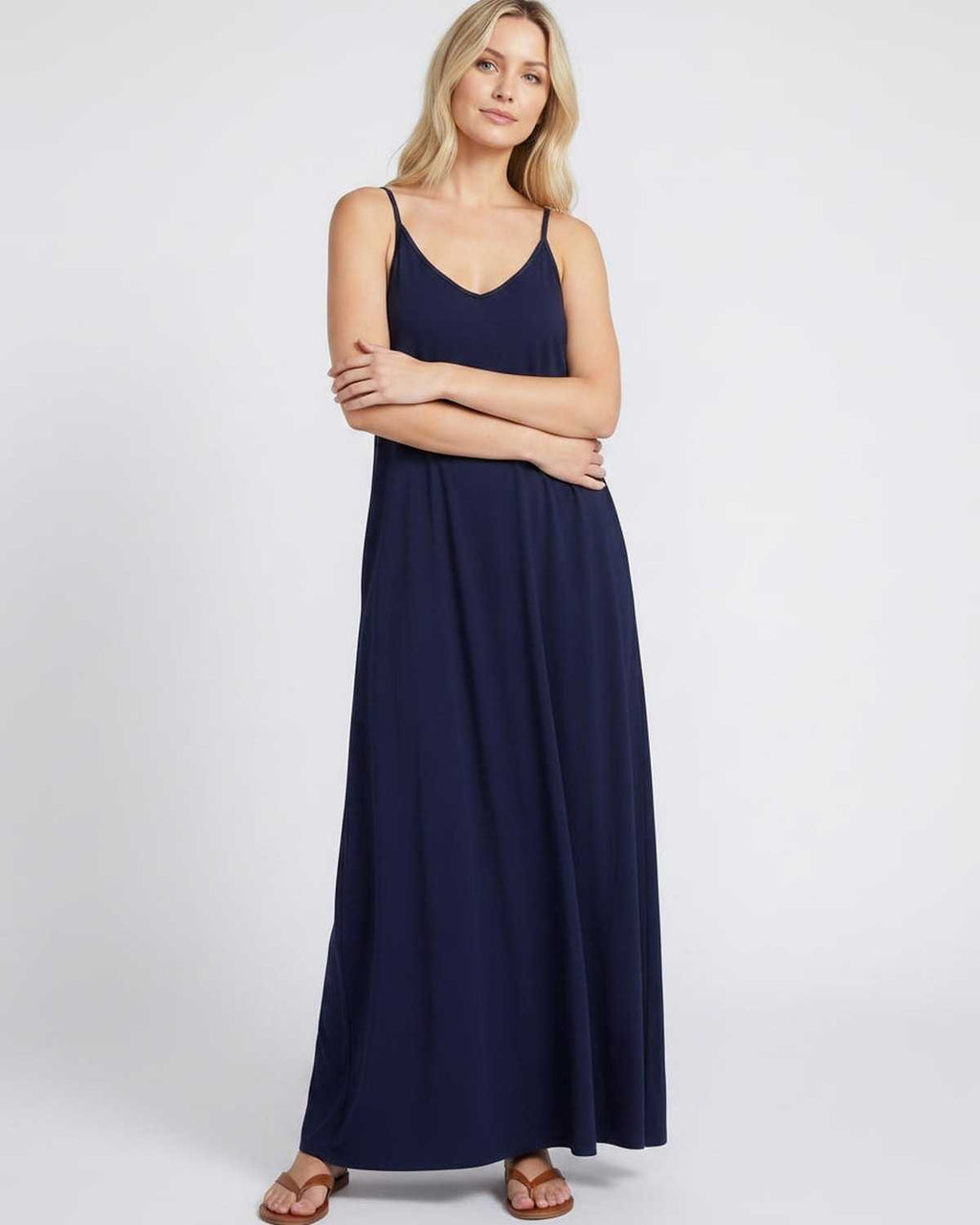 Solenne Maxi Dress by Lauven — soft stretch sleeveless V-neck relaxed A-line maxi dress