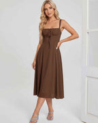 Serelune Midi Dress by Lauven — lightweight sleeveless square neck A-line midi dress