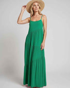 Solenne Maxi Dress by Lauven — rayon blend sleeveless scoop neck tiered A-line maxi dress