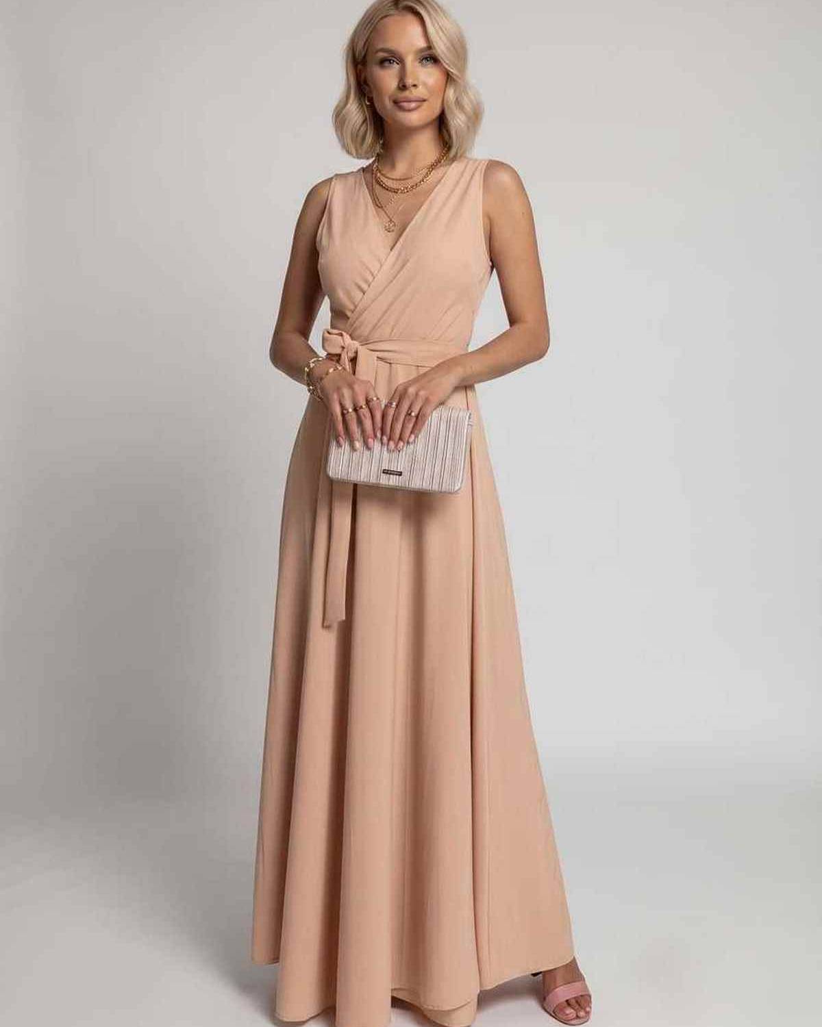 Veloura Maxi Dress by Lauven — satin sleeveless V-neck A-line maxi dress